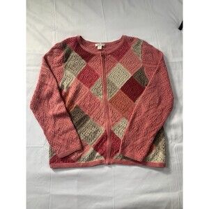 Christopher & Banks Pink Patchwork Knit Sweater Zip Cardigan Medium Fall Winter
